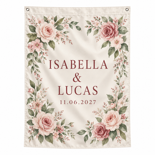 Blush Rose Frame personalized wedding house flag - product hero