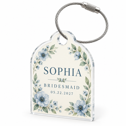 Dusty Blue Floral personalized clear acrylic gift tag - hero
