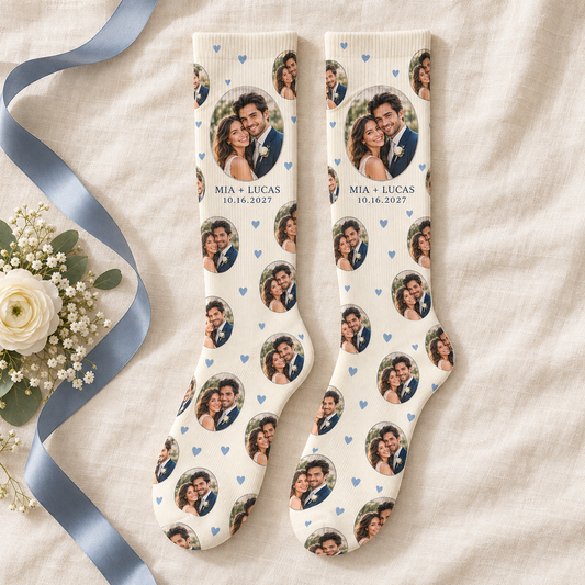 Couple Photo Keepsake Socks; hero. One Day for Lifetime