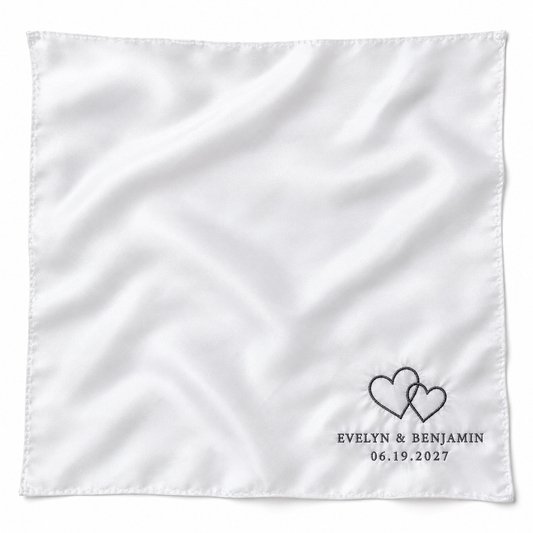 Joined Hearts embroidered satin wedding handkerchief - hero