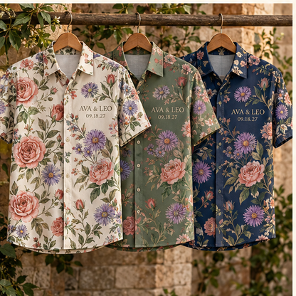 Birth Flower Garden Short Sleeve Button-Down Shirt; palette variants. One Day for Lifetime