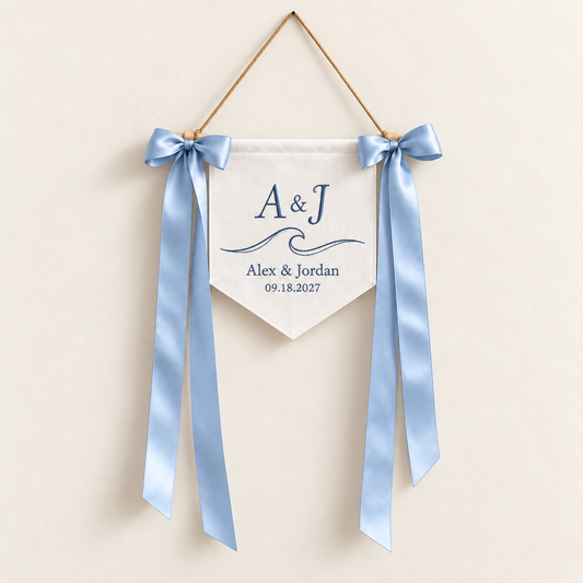 Coastal Date Embroidered Pennant Banner; hero. One Day for Lifetime