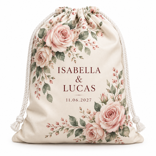 Blush Roses personalized drawstring gift bag - hero