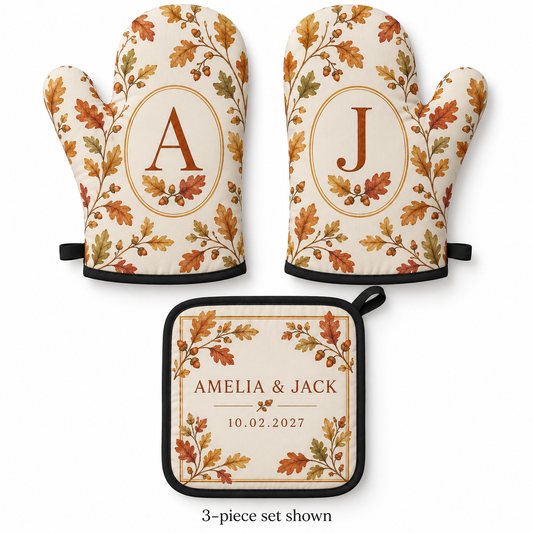 Autumn Vows personalized oven mitt and pot holder - hero