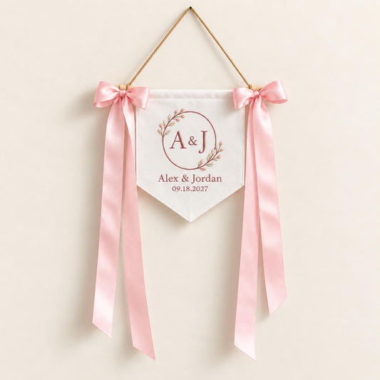 Evening Monogram Embroidered Pennant Banner; hero. One Day for Lifetime