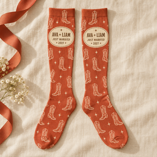 Western Newlyweds Socks; hero. One Day for Lifetime