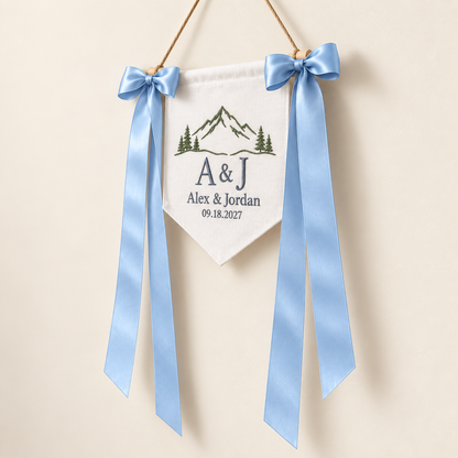 Mountain Promise Embroidered Pennant Banner; left. One Day for Lifetime