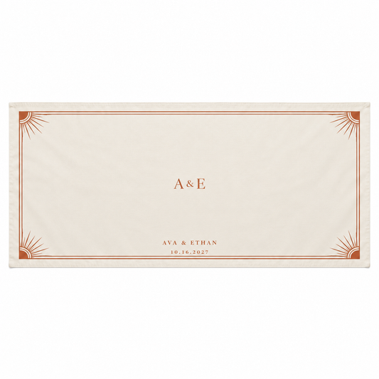 Terracotta Sun Arch wedding table cloth - hero