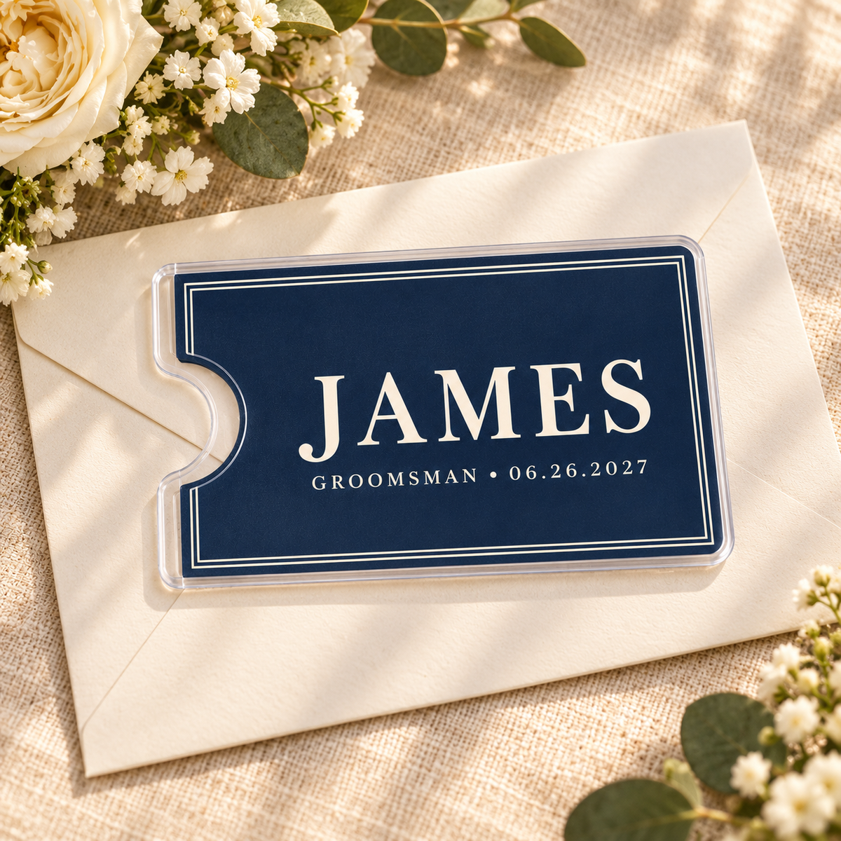 Classic Groomsman Card Sleeve; wedding setting. One Day for Lifetime