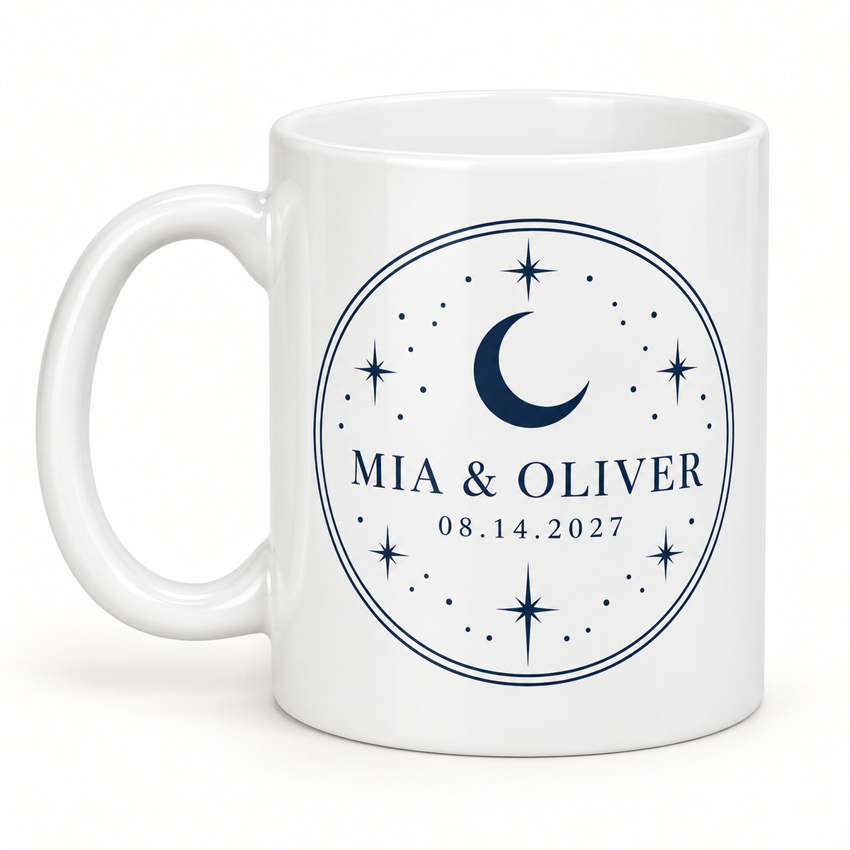 Navy Celestial personalized wedding ceramic mug - detail