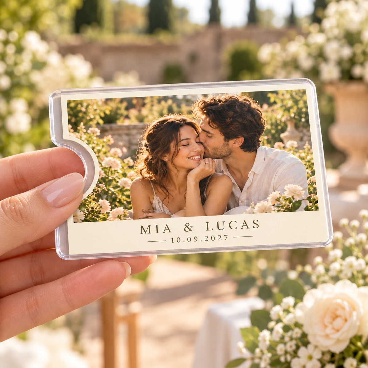 Engagement Photo Keepsake Card Sleeve; handheld. One Day for Lifetime