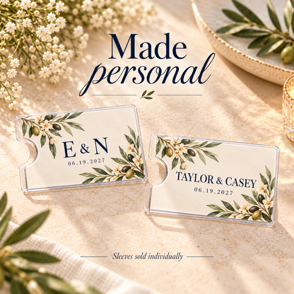 Olive Monogram Card Sleeve; pair personalization. One Day for Lifetime