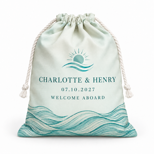 Coastal Teal personalized drawstring gift bag - hero