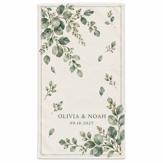 Sage Eucalyptus personalized wedding hand towel - hero
