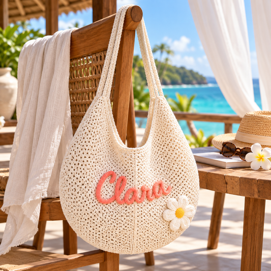 Honeymoon Morning Embroidered Beach Tote Bag; hero. One Day for Lifetime