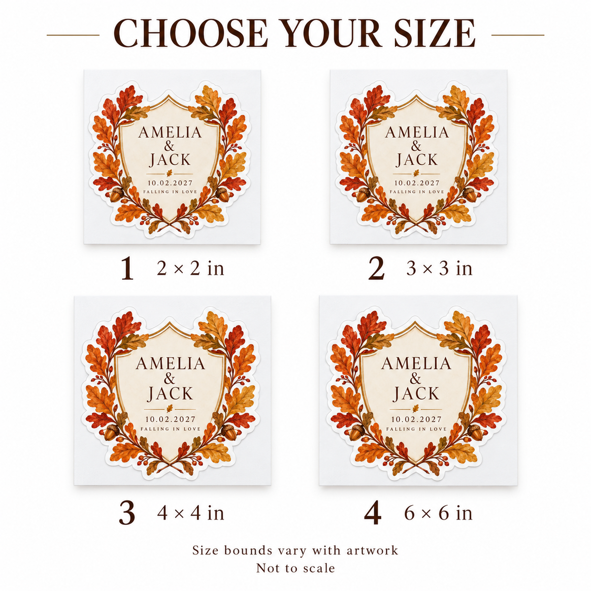 Autumn Leaf personalized wedding sticker - size options