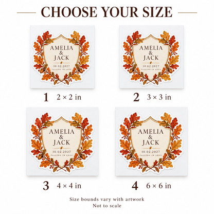 Autumn Leaf personalized wedding sticker - size options