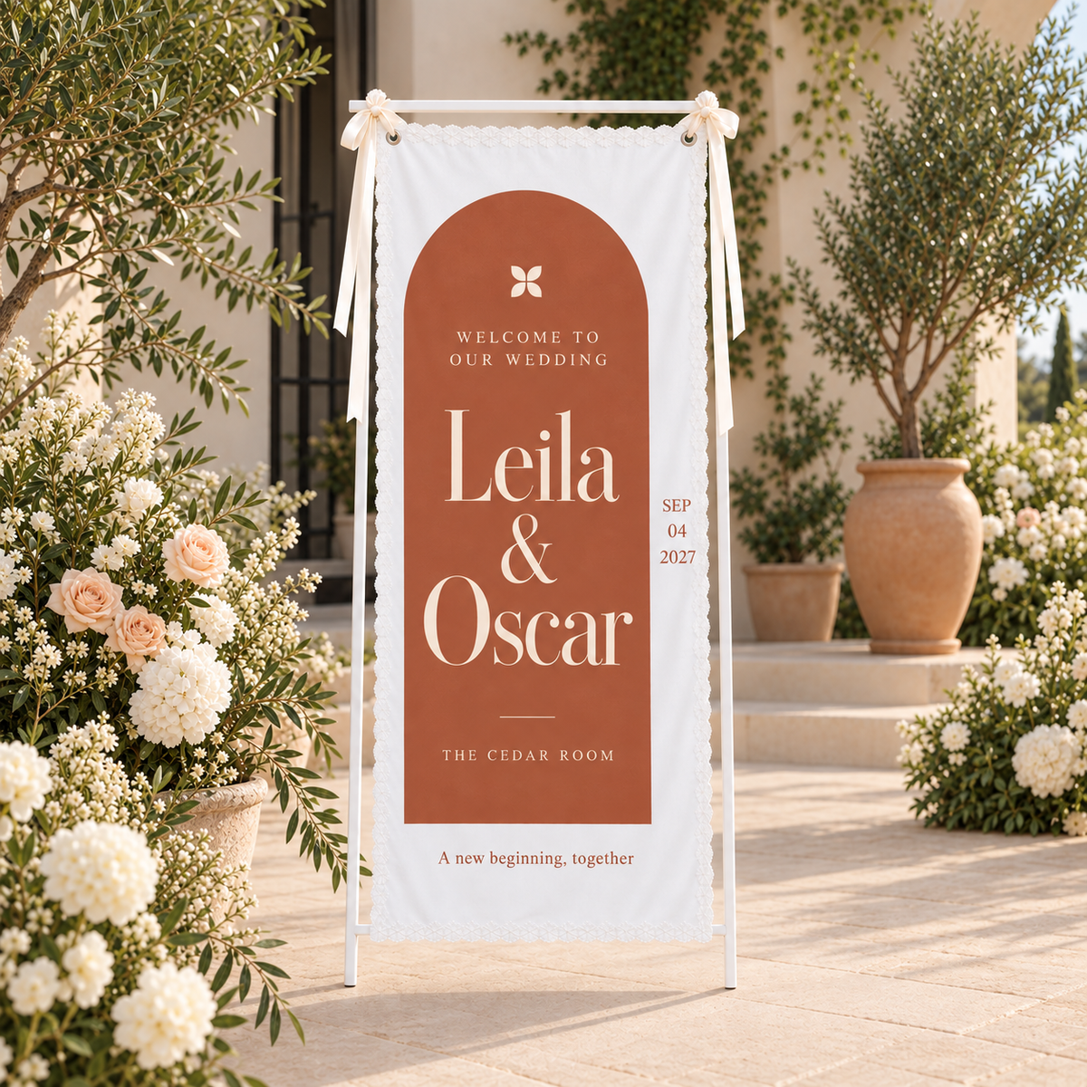 Through Our Painted Arch | Personalized Lace Wedding Banner - hero