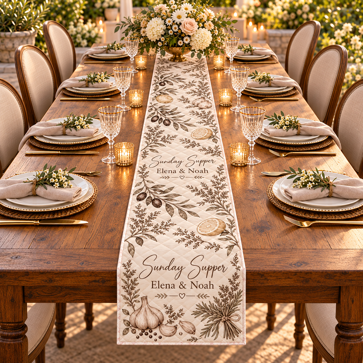 Family Recipe Dinner Quilt Table Runner; variant size. One Day for Lifetime