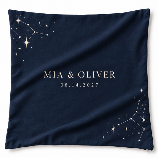 Navy Constellation personalized wedding pillow cover - hero