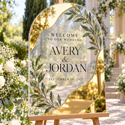 Olive Vow Personalized Mirror Acrylic Welcome Sign; hero. One Day for Lifetime