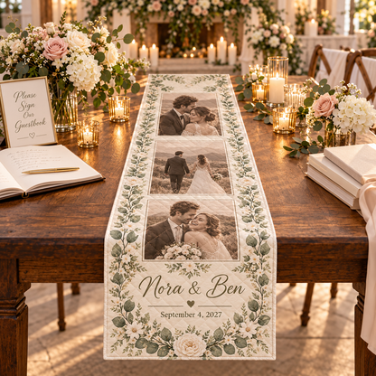 Our Story in Photos Quilt Table Runner; variant setting. One Day for Lifetime