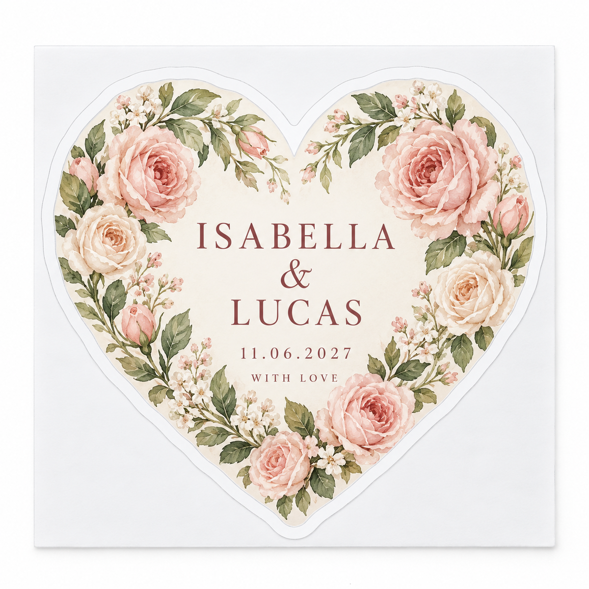 Blush Rose Heart personalized wedding sticker - hero