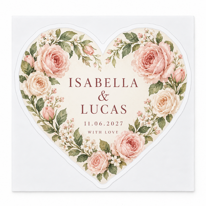Blush Rose Heart personalized wedding sticker - hero