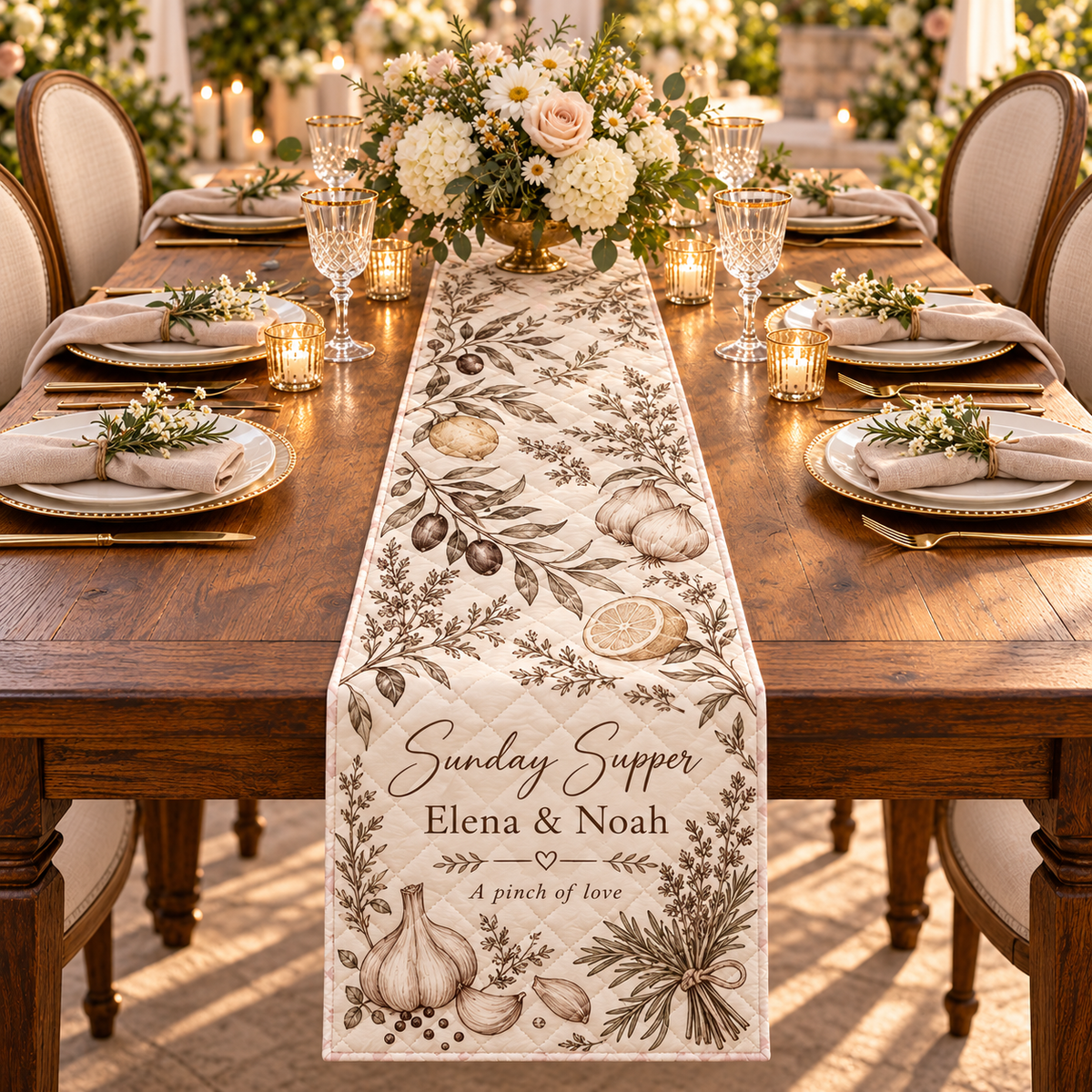Family Recipe Dinner Quilt Table Runner; hero. One Day for Lifetime