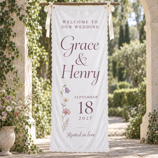 Meadow Date | Personalized Lace Wedding Banner - hero