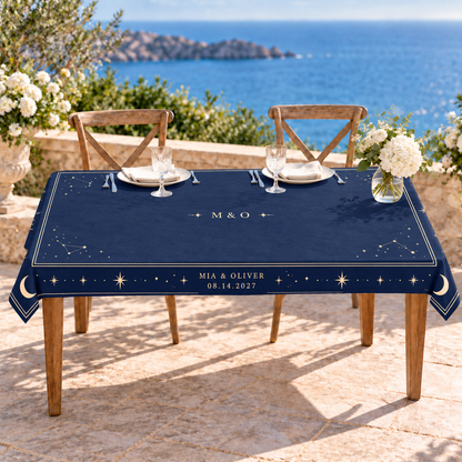 Navy Celestial wedding table cloth - sweetheart table