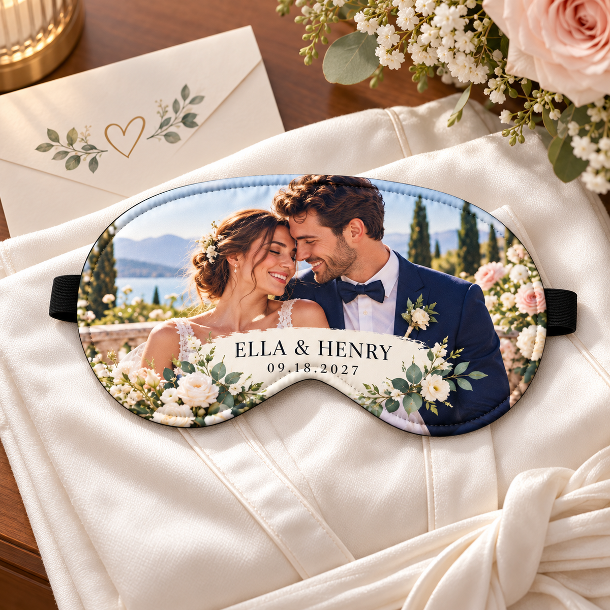 Wedding Photo Memory Sleep Mask; wedding setting. One Day for Lifetime