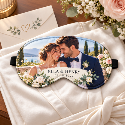 Wedding Photo Memory Sleep Mask; wedding setting. One Day for Lifetime