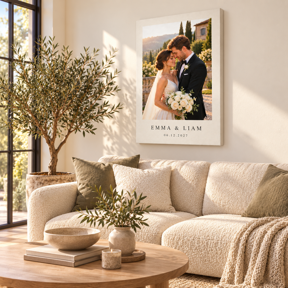 Ivory Editorial personalized wedding canvas print - living room