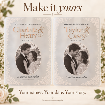 Heirloom Lace Portrait | Personalized Frosted Acrylic Wedding Sign - personalization