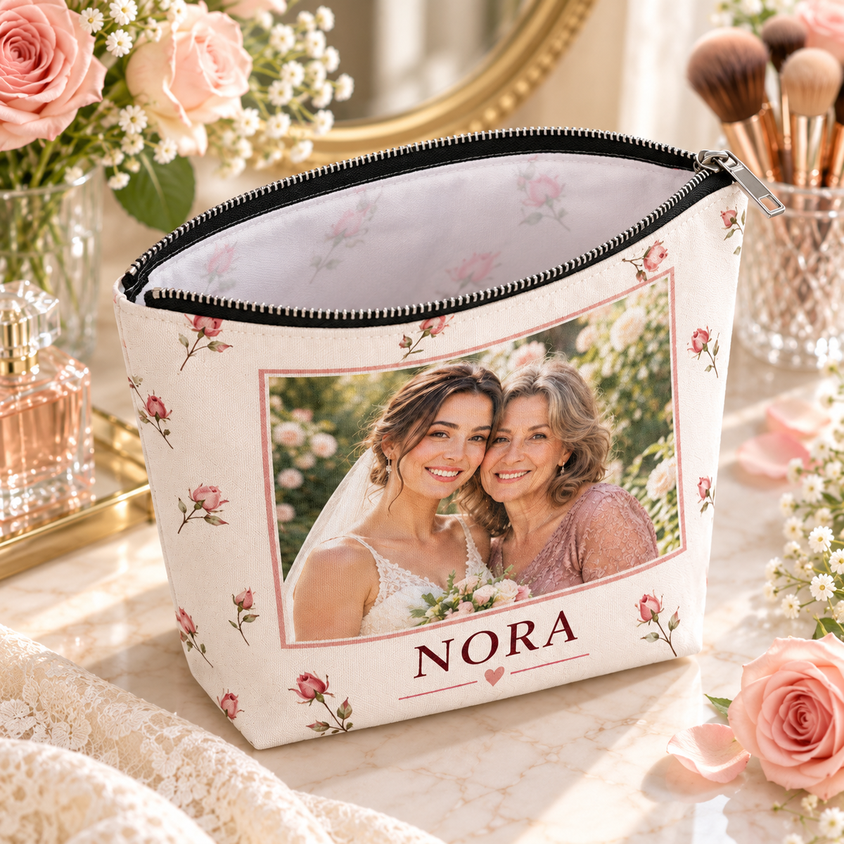 A Memory for Mom Cosmetic Bag; open interior. One Day for Lifetime