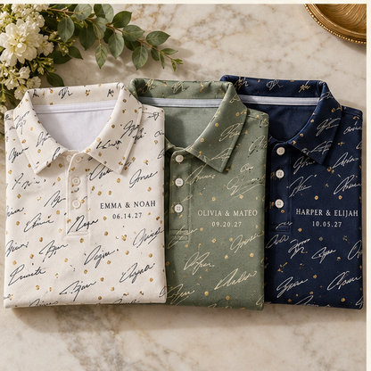 Guest Signature Confetti Polo Shirt; palette variants. One Day for Lifetime