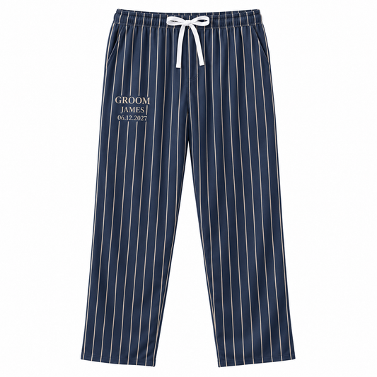 Navy Pinstripe personalized mens lounge pants - hero