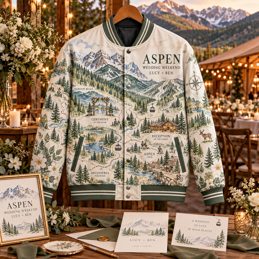 Destination Mountain Map Varsity Jacket; hero. One Day for Lifetime