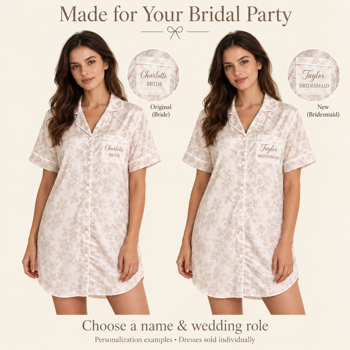 Heirloom Lace Print | Personalized Satin Pajama Shirt Dress - personalization
