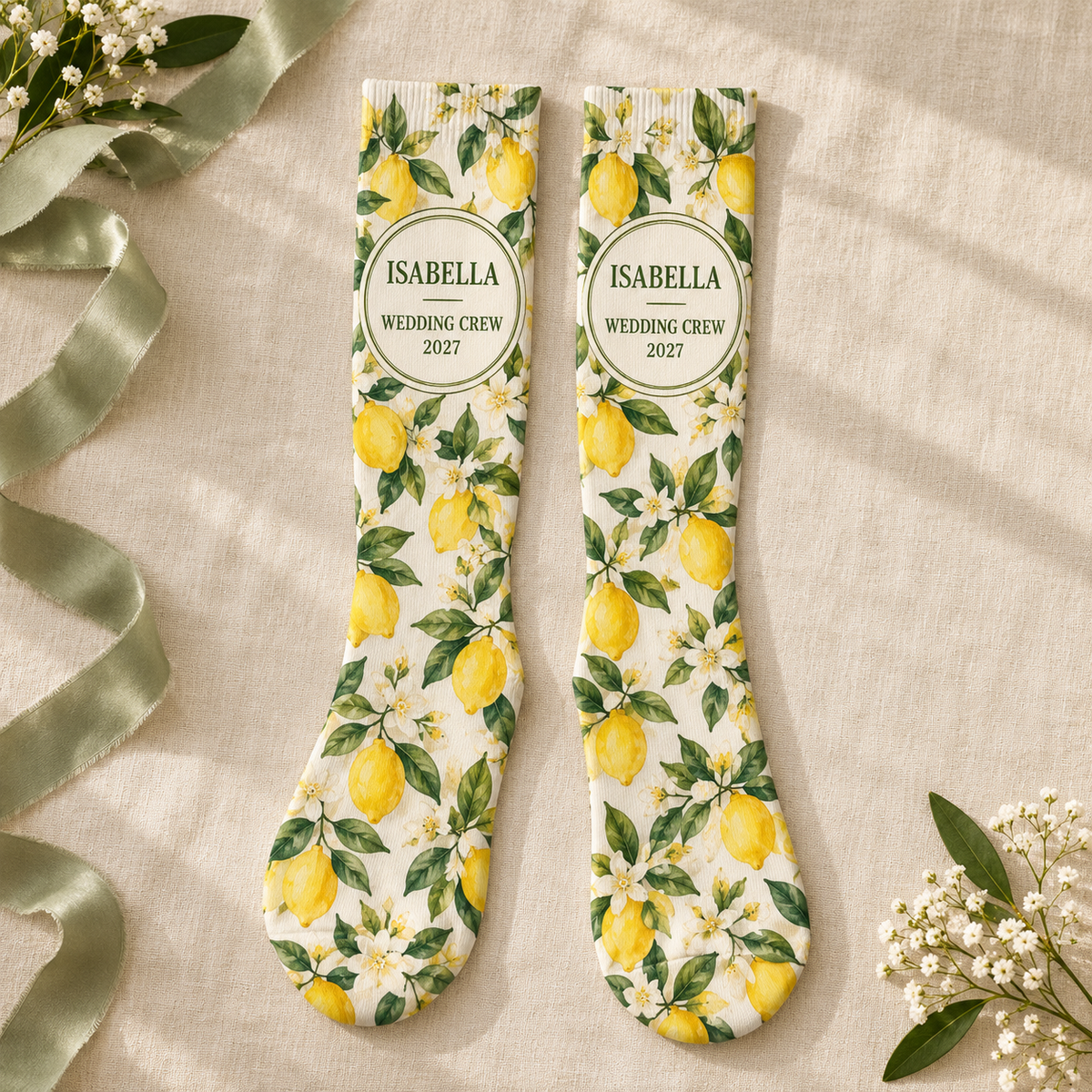 Citrus Wedding Party Socks; hero. One Day for Lifetime