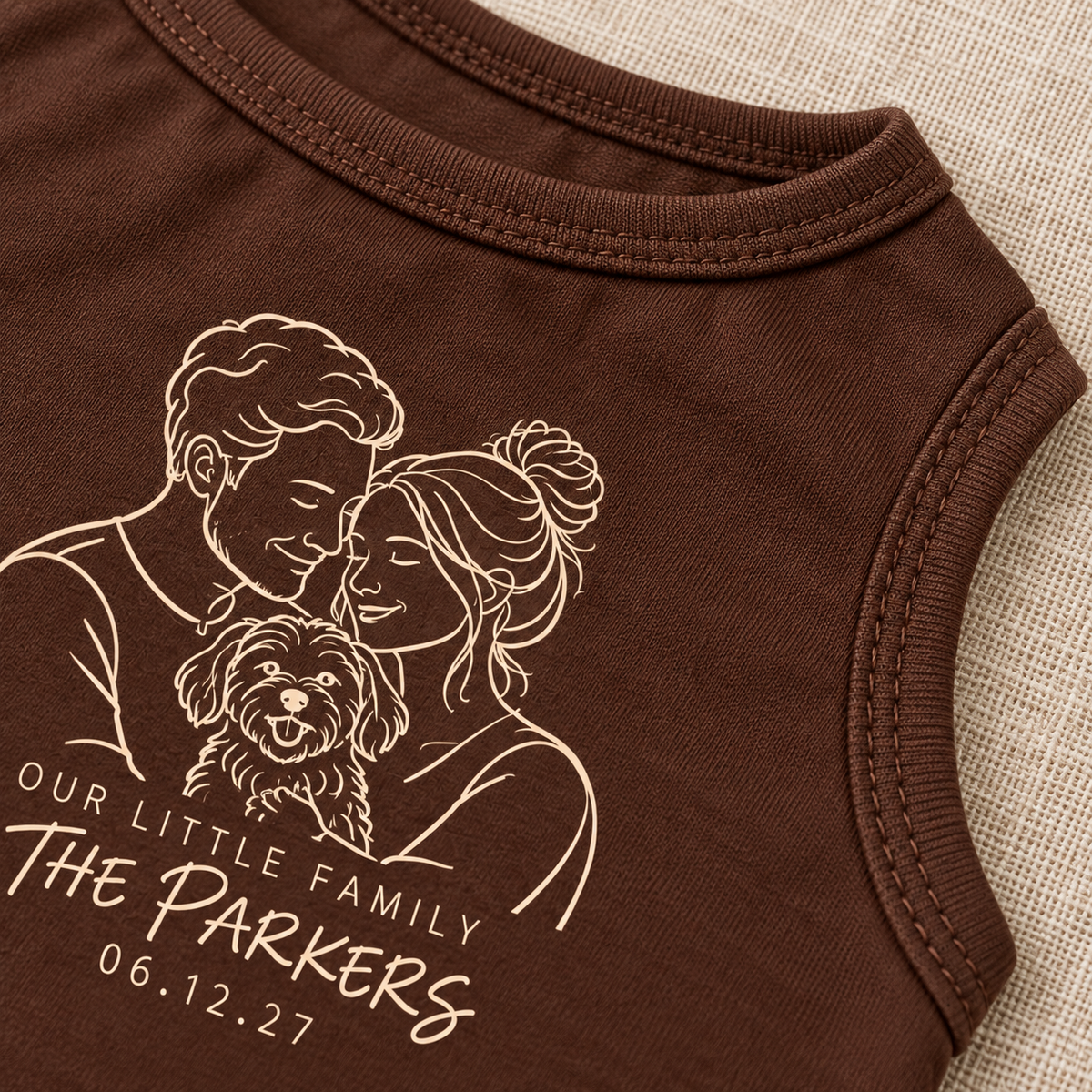 Family Line Portrait Pet Tank Top; material detail. One Day for Lifetime