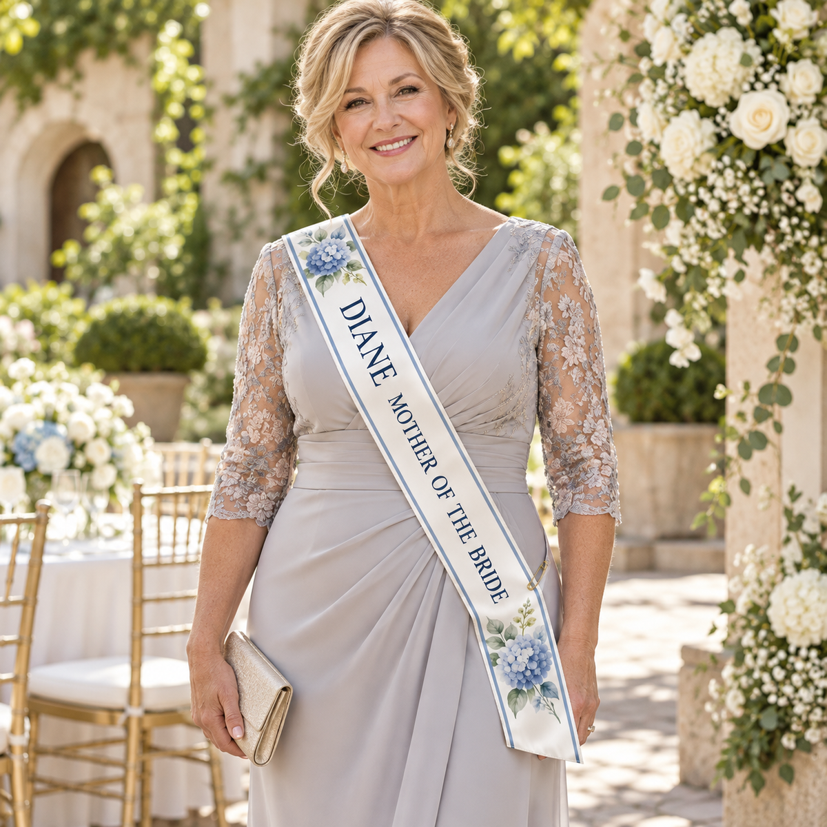 Mother of the Bride Satin Sash; worn. One Day for Lifetime