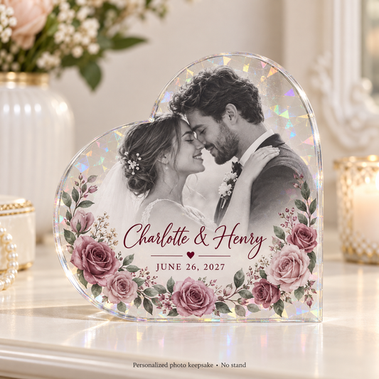 Rose Heart Promise | Personalized Hologram Photo Plaque - front