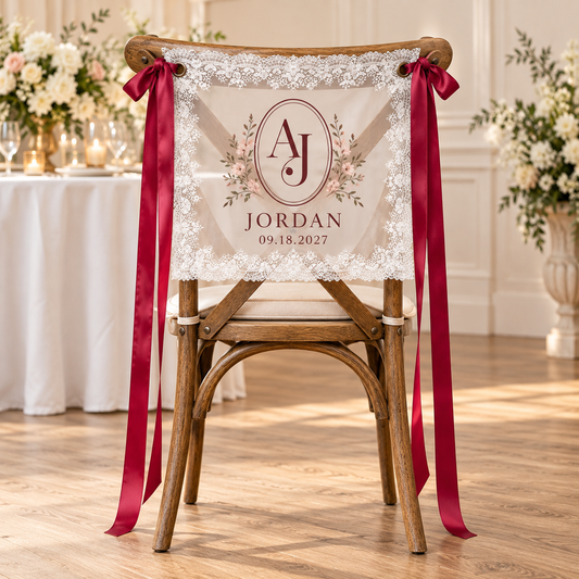Evening Monogram Personalized Lace Chair Banner; hero. One Day for Lifetime