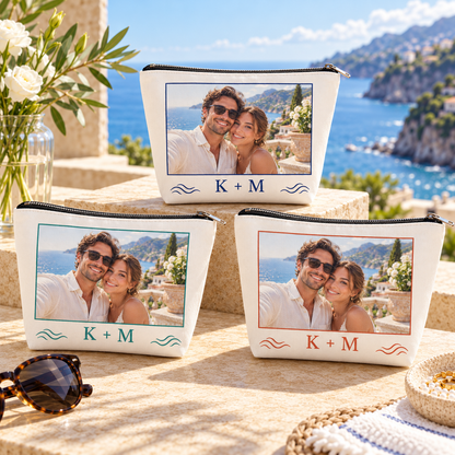 Honeymoon Postcard Cosmetic Bag; artwork palettes. One Day for Lifetime