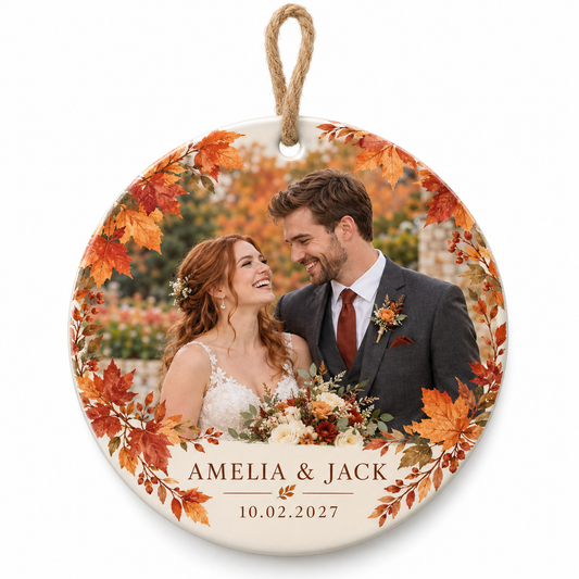 Autumn Vows personalized ceramic photo ornament - hero