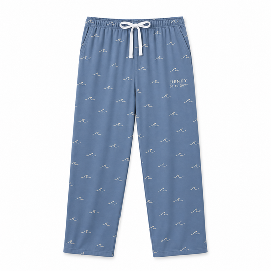 Dusty Blue Honeymoon personalized mens lounge pants - hero
