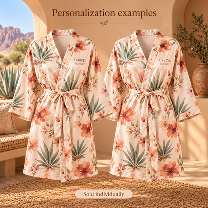 Desert Bloom Personalized Satin Robe; personalization examples. One Day for Lifetime
