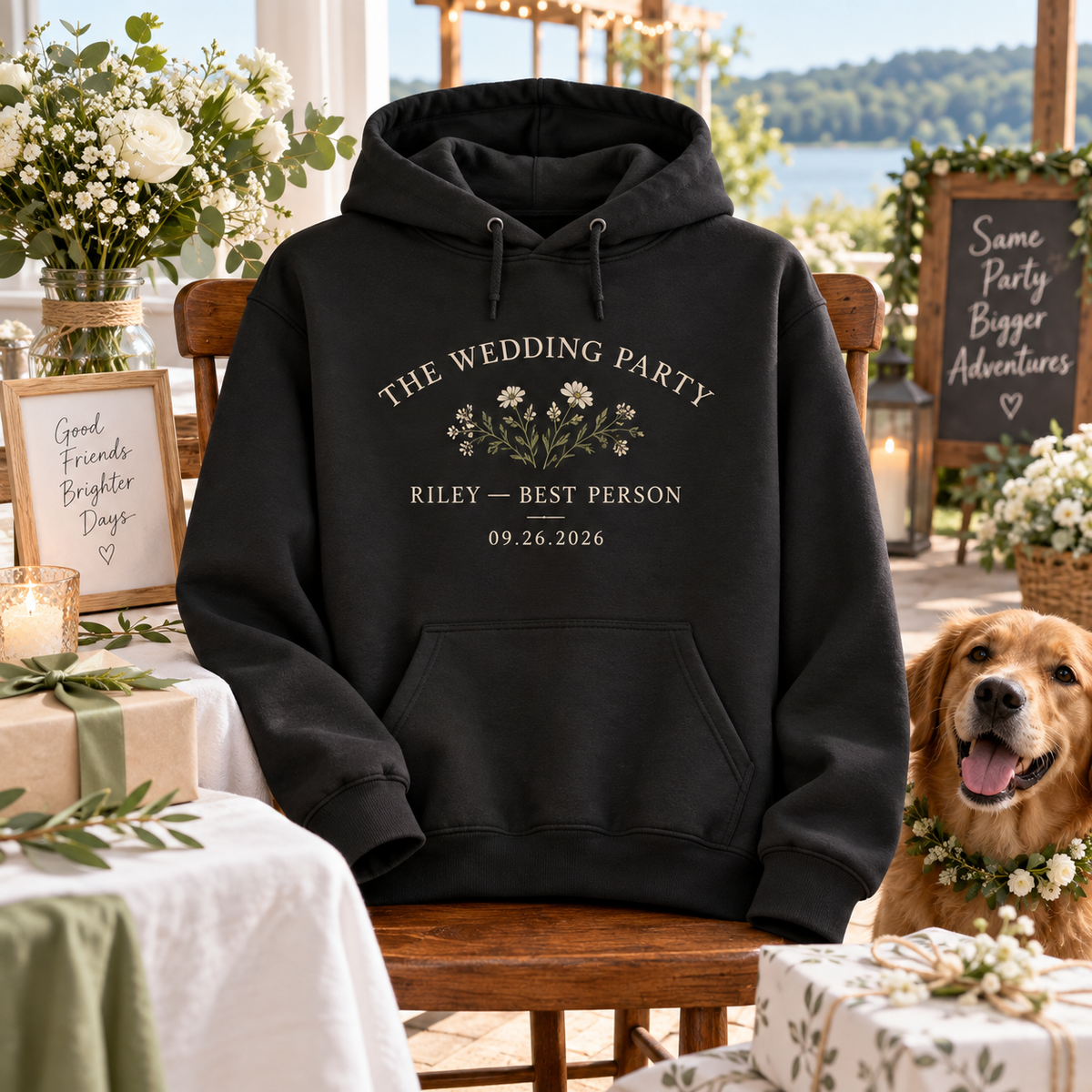 Wedding Party Roster Hoodie; alternate personalization. One Day for Lifetime